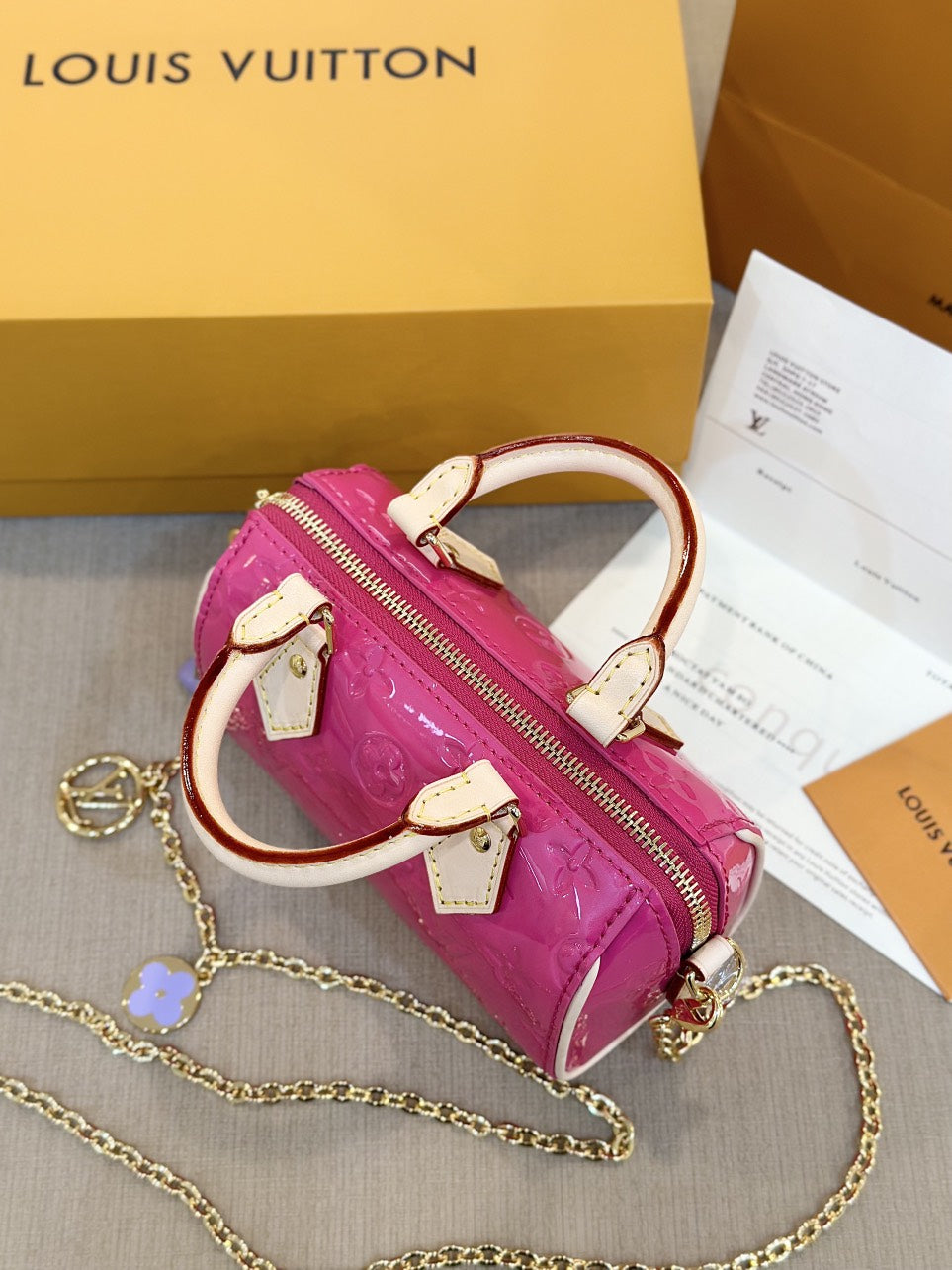 Lou*s Vuitt*n lv nano speedy pink shiny leather handbags 16x10x7,5cm - image 4