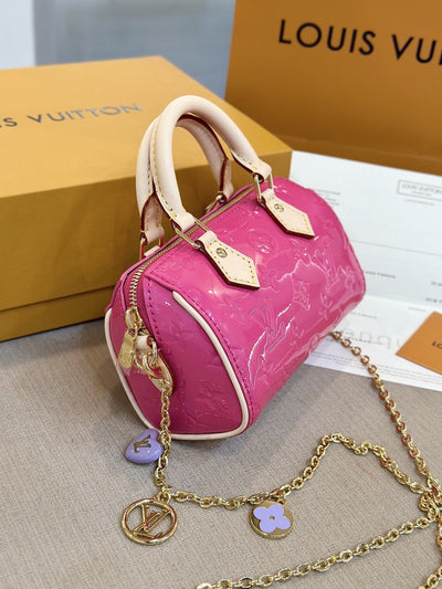Lou*s Vuitt*n lv nano speedy pink shiny leather handbags 16x10x7,5cm - image 7