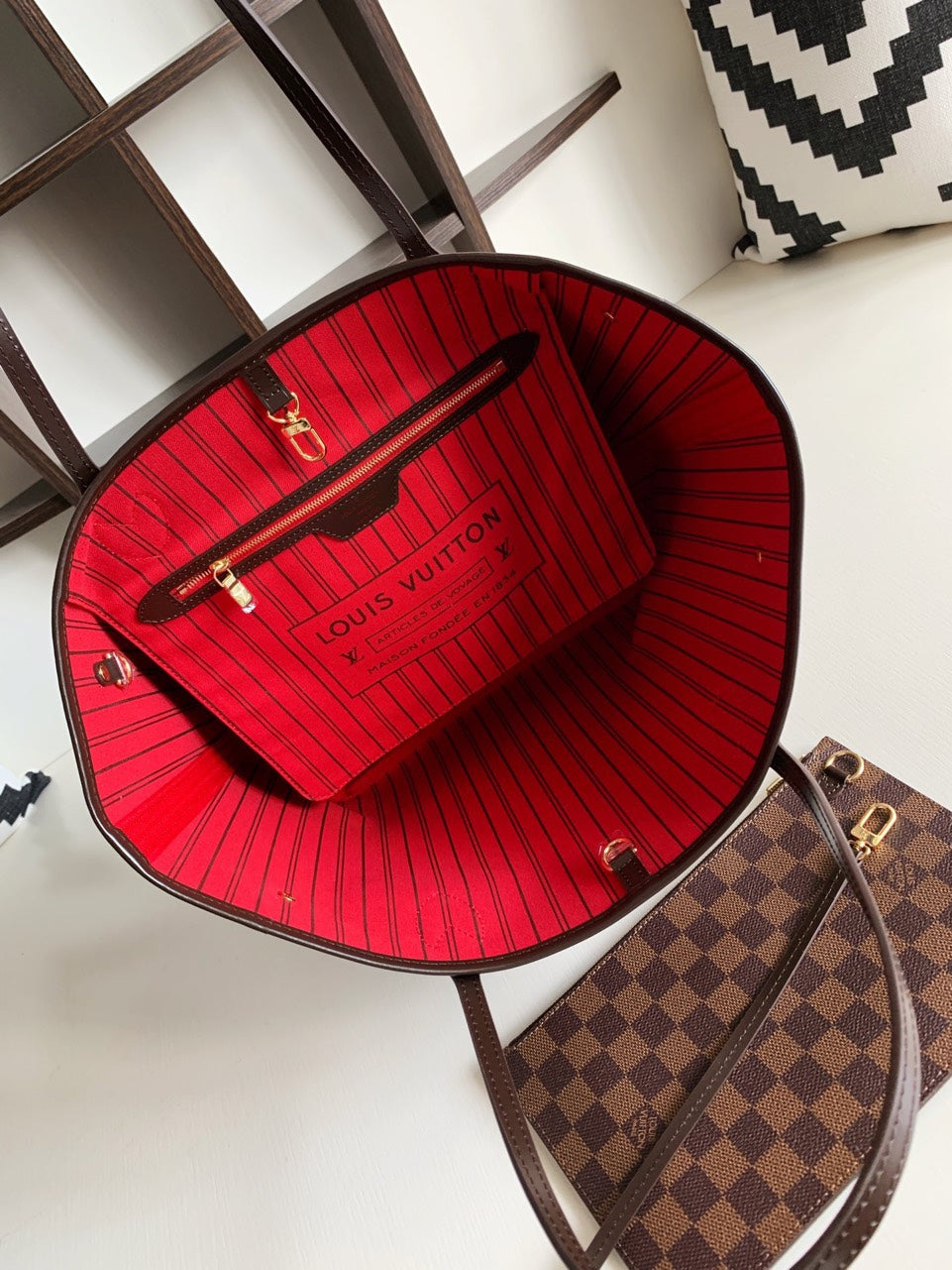 Lou*s Vuitt*n lv neverfull checkered pattern handbags 32x29x17cm - image 7