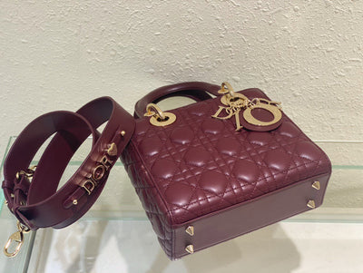 Di*r lady abc high-end women’s handbag, dark red, soft leather 20cm - image 4