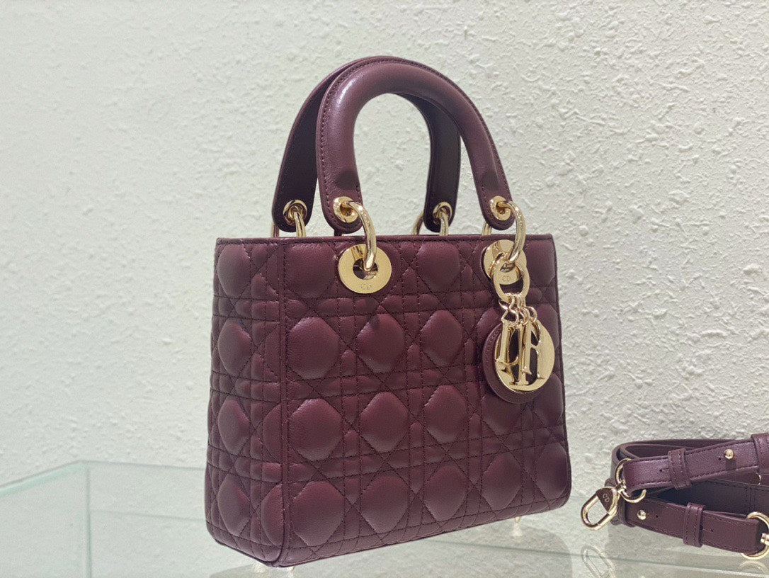 Di*r lady abc high-end women’s handbag, dark red, soft leather 20cm - image 5