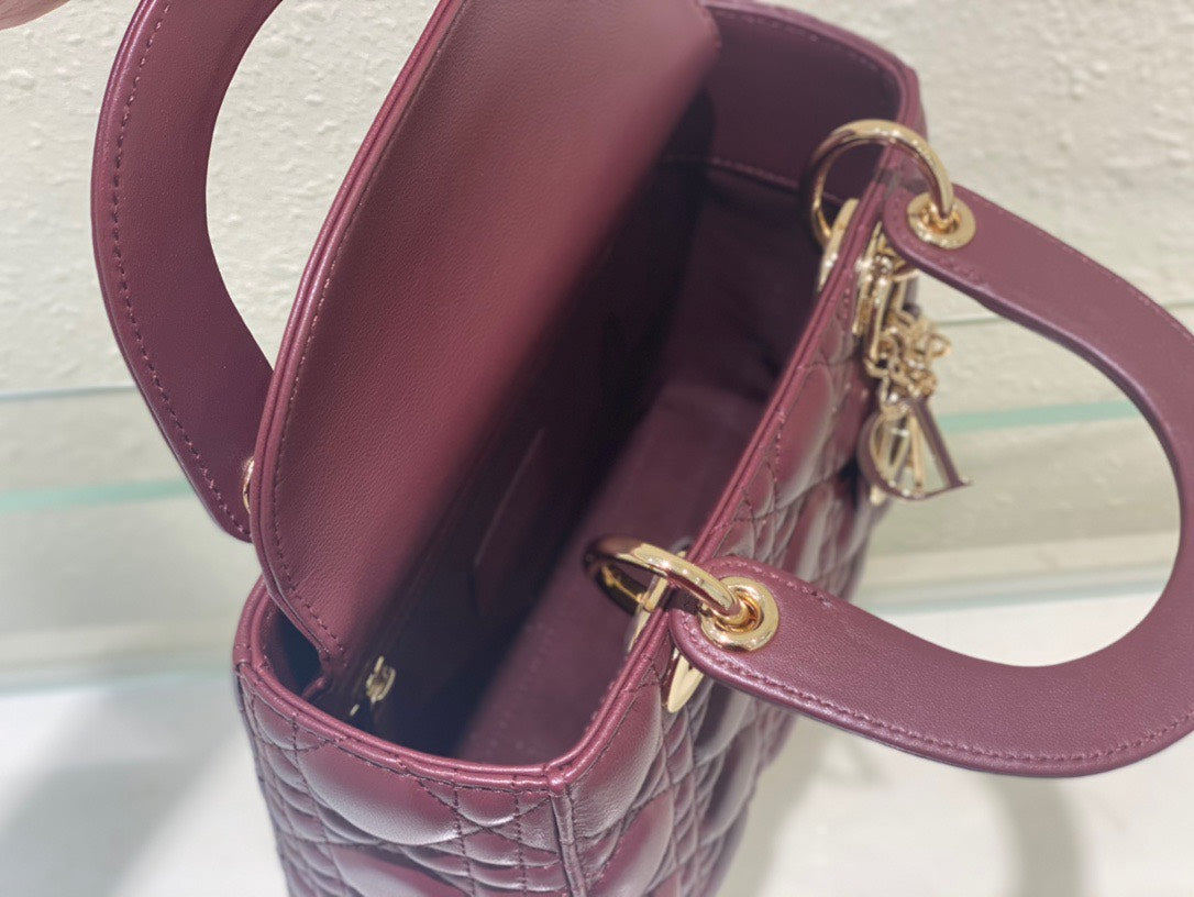 Di*r lady abc high-end women’s handbag, dark red, soft leather 20cm - image 6