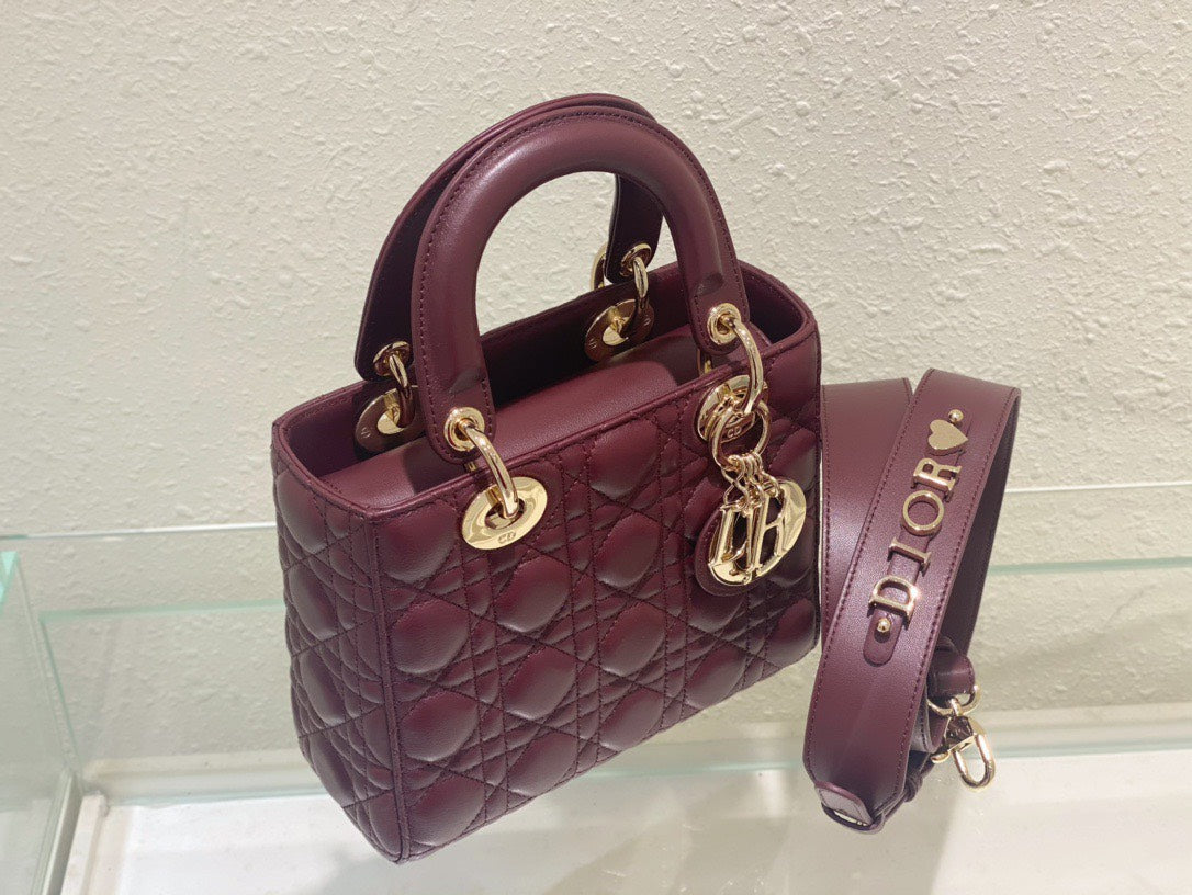 Di*r lady abc high-end women’s handbag, dark red, soft leather 20cm - image 8