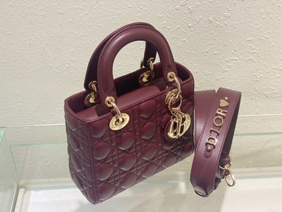 Di*r lady abc high-end women’s handbag, dark red, soft leather 20cm - image 8