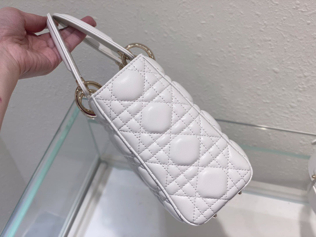 Di*r lady abc high-end women’s handbag white soft leather 20cm - image 4