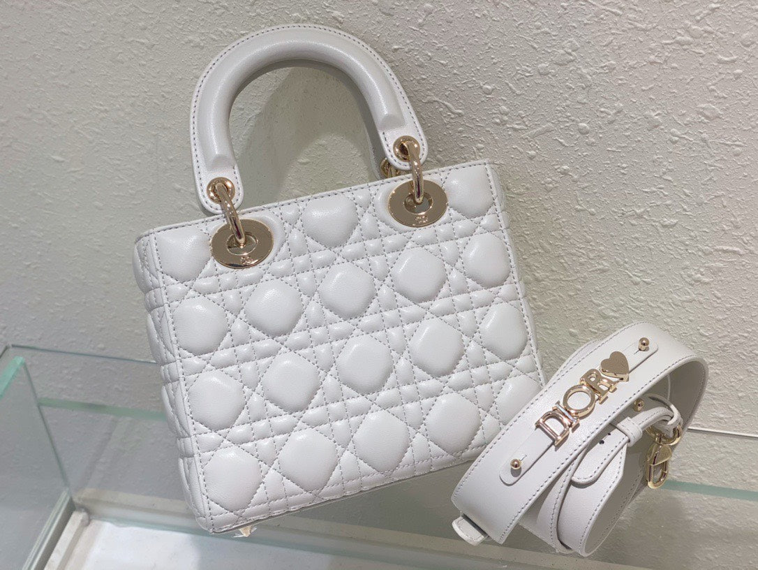Di*r lady abc high-end women’s handbag white soft leather 20cm - image 5