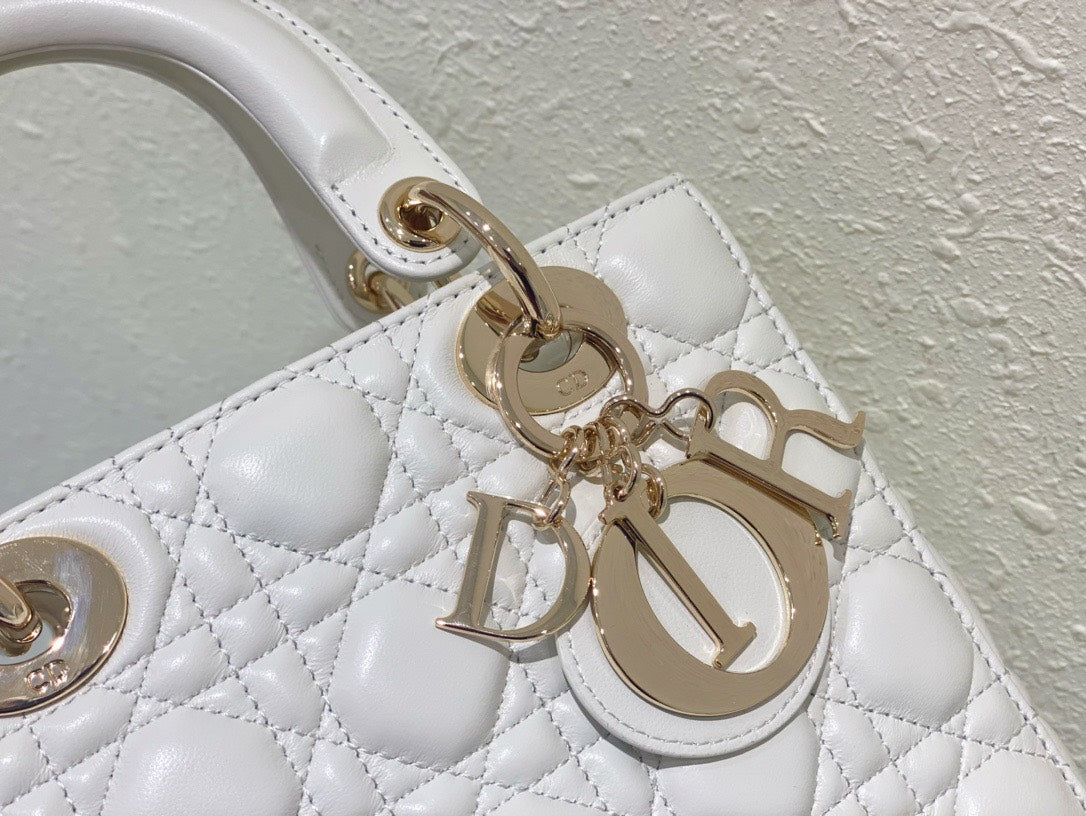 Di*r lady abc high-end women’s handbag white soft leather 20cm - image 7