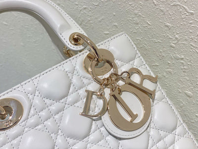 Di*r lady abc high-end women’s handbag white soft leather 20cm - image 7
