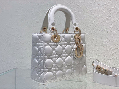 Di*r lady abc high-end women’s handbag white soft leather 20cm - image 8
