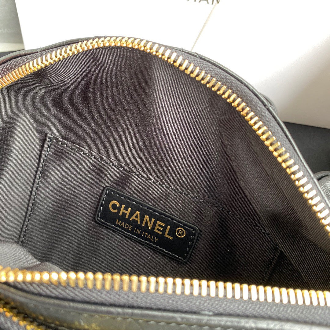 Chan*l bumbag black wrinkled leather lock gold handbags 34x15x6cm - image 4