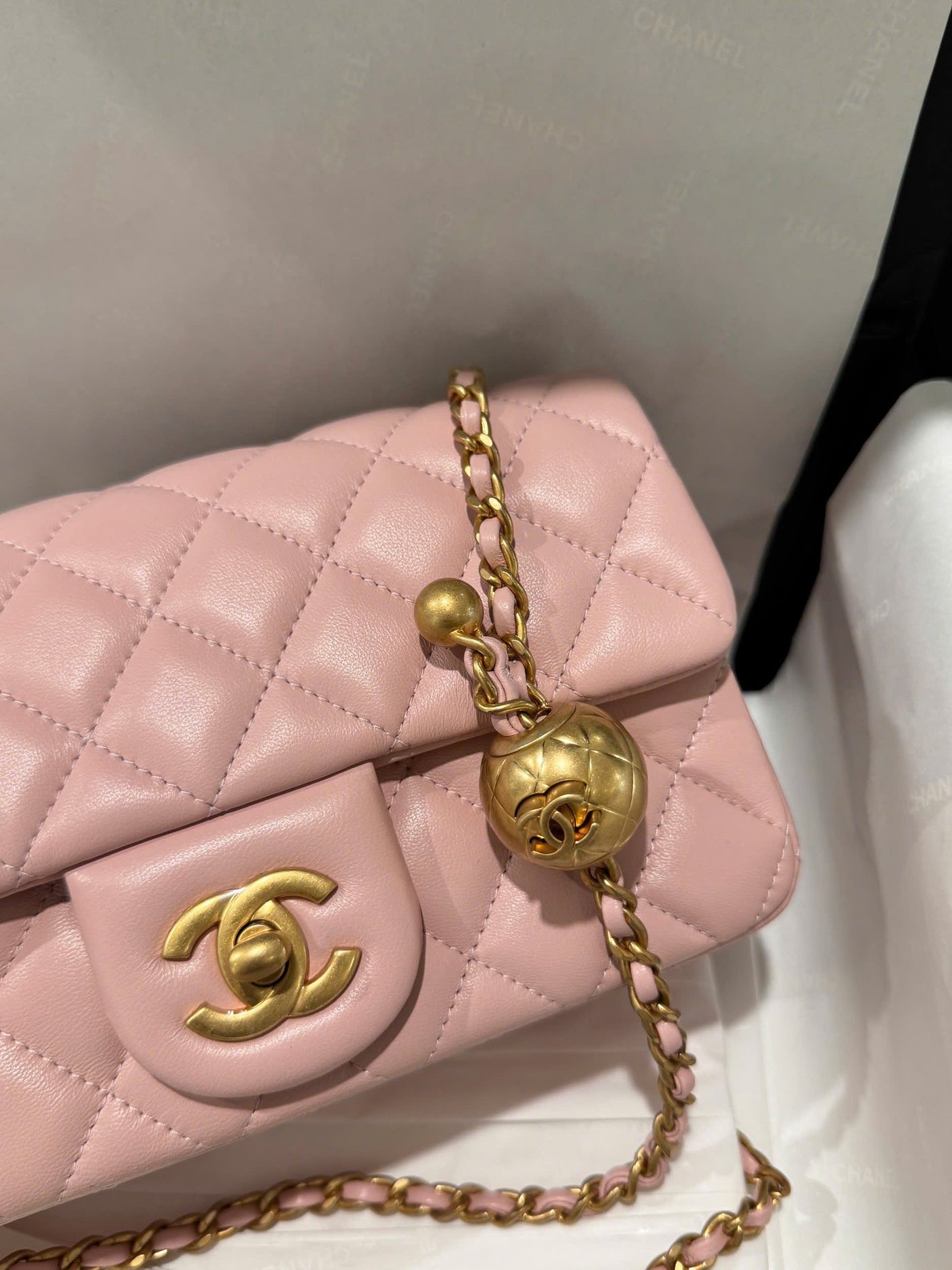 Chan*l classic bell bag handbags woman’s like auth pink sheepskin 20cm - image 5