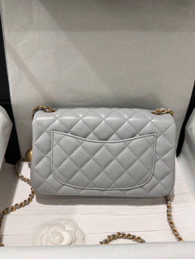 Chan*l classic woman’s smooth leather grey like auth handbags 20cm - image 2