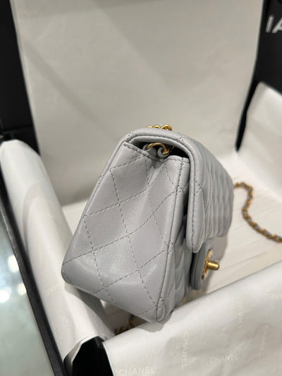 Chan*l classic woman’s smooth leather grey like auth handbags 20cm - image 3