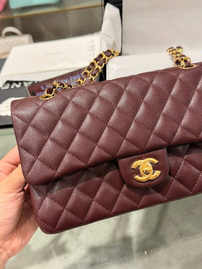 Chan*l classic plum red color like auth handbags with lock gold 25cm - image 2