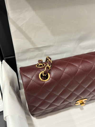 Chan*l classic plum red color like auth handbags with lock gold 25cm - image 3