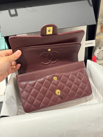 Chan*l classic plum red color like auth handbags with lock gold 25cm - image 4