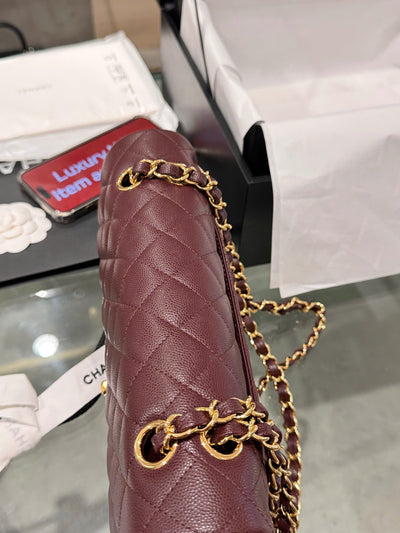 Chan*l classic plum red color like auth handbags with lock gold 25cm - image 5