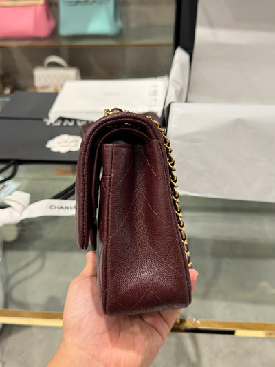 Chan*l classic plum red color like auth handbags with lock gold 25cm - image 6