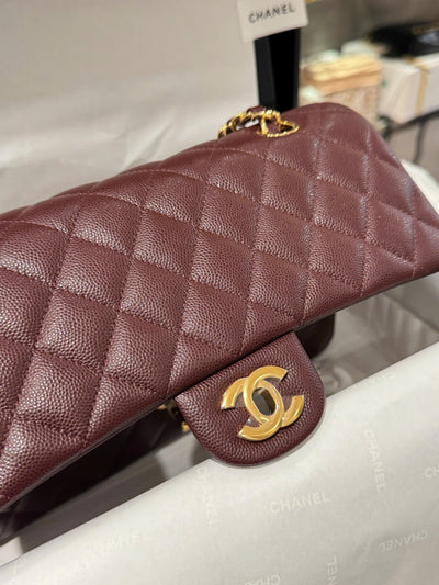Chan*l classic plum red color like auth handbags with lock gold 25cm - image 7
