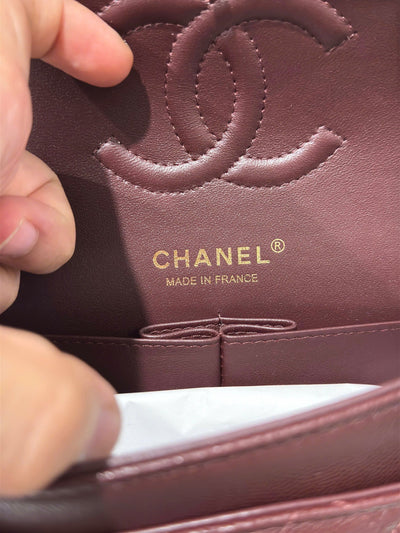 Chan*l classic plum red color like auth handbags with lock gold 25cm - image 8