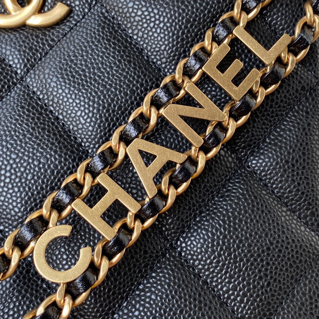 Chan*l hobo like auth handbags pebbled leather with lock gold 19x16cm - image 5