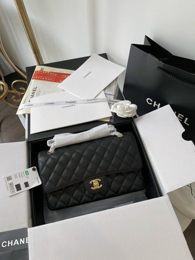 Chan*l medium classic like auth handbags cowhide black lock gold 25.5cm - image 2