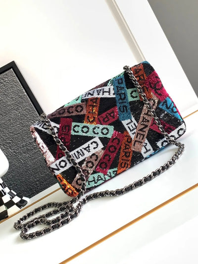 Chan*l mini pastel rainbow sequin like auth handbag 20x14x7cm - image 2