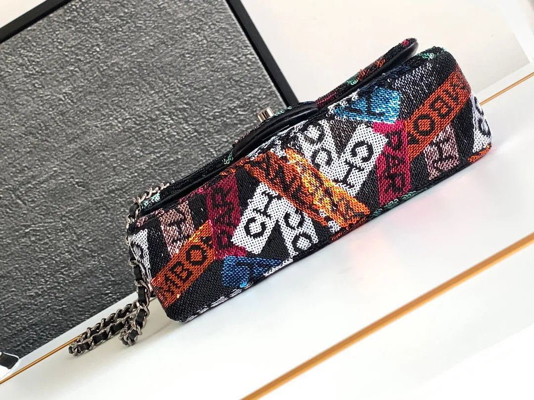 Chan*l mini pastel rainbow sequin like auth handbag 20x14x7cm - image 6