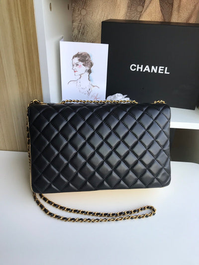 Chan*l woman’s like auth handbags black mix yellow leather 25cm - image 4