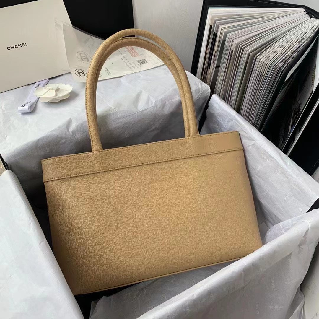 Chan*l vintage classic like auth handbags lock gold nude 30x21x8cm - image 8
