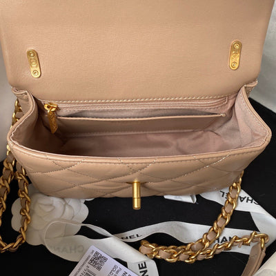 Chan*l woc brown handbags pearl handle plated 11.5×14.5x5cm - image 4