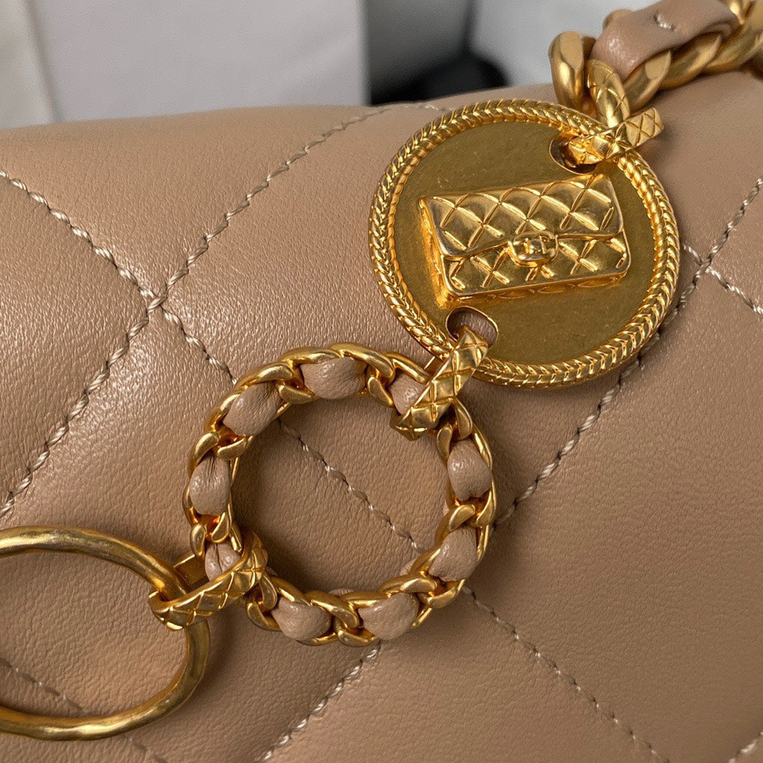 Chan*l woc brown handbags pearl handle plated 11.5×14.5x5cm - image 7