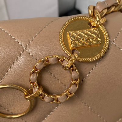 Chan*l woc brown handbags pearl handle plated 11.5×14.5x5cm - image 7