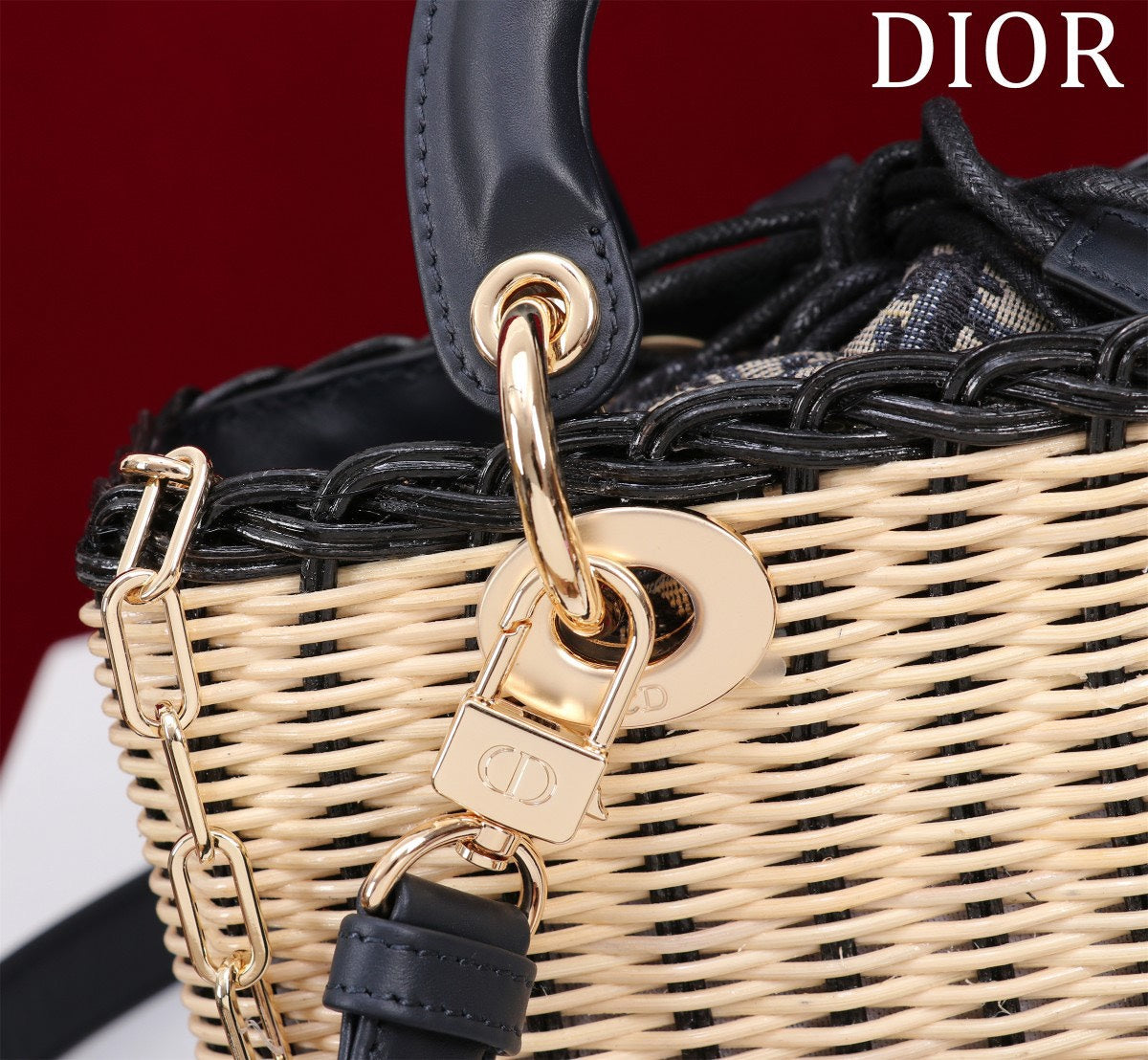 Di*r d-joy lady wicker handbag like auth 22cm - image 3