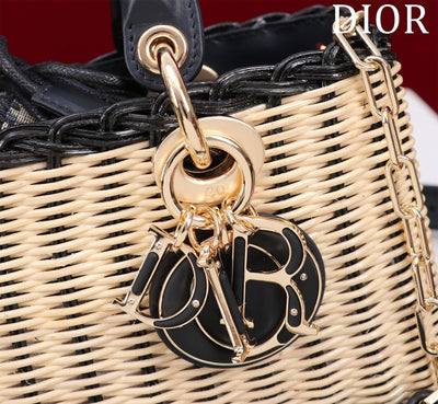 Di*r d-joy lady wicker handbag like auth 22cm - image 4