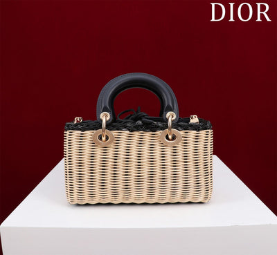 Di*r d-joy lady wicker handbag like auth 22cm - image 7