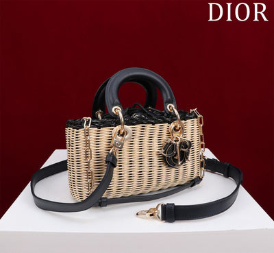 Di*r d-joy lady wicker handbag like auth 22cm - image 8