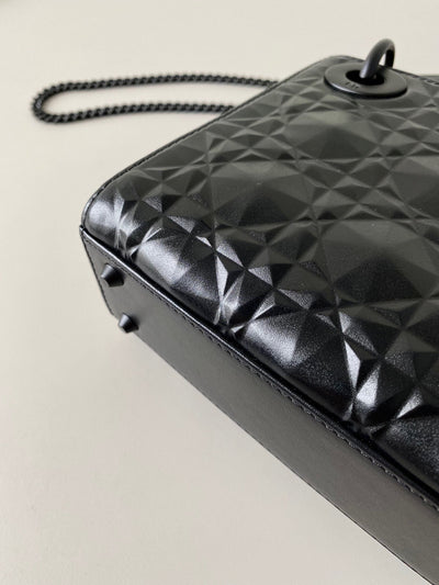 Di*r lady matte like auth women’s handbag black diamond pattern 17cm - image 2