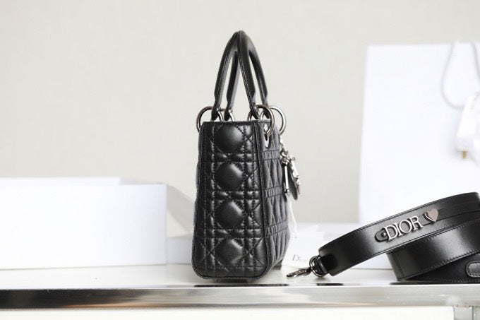 Di*r my lady like auth women’s handbag black silver lock 20x16cm - image 5