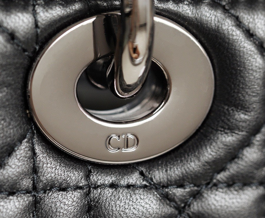 Di*r my lady like auth women’s handbag black silver lock 20x16cm - image 7