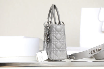 Di*r my lady rep 11 high-quality women’s handbag gray glossy leather 20x16cm - image 8