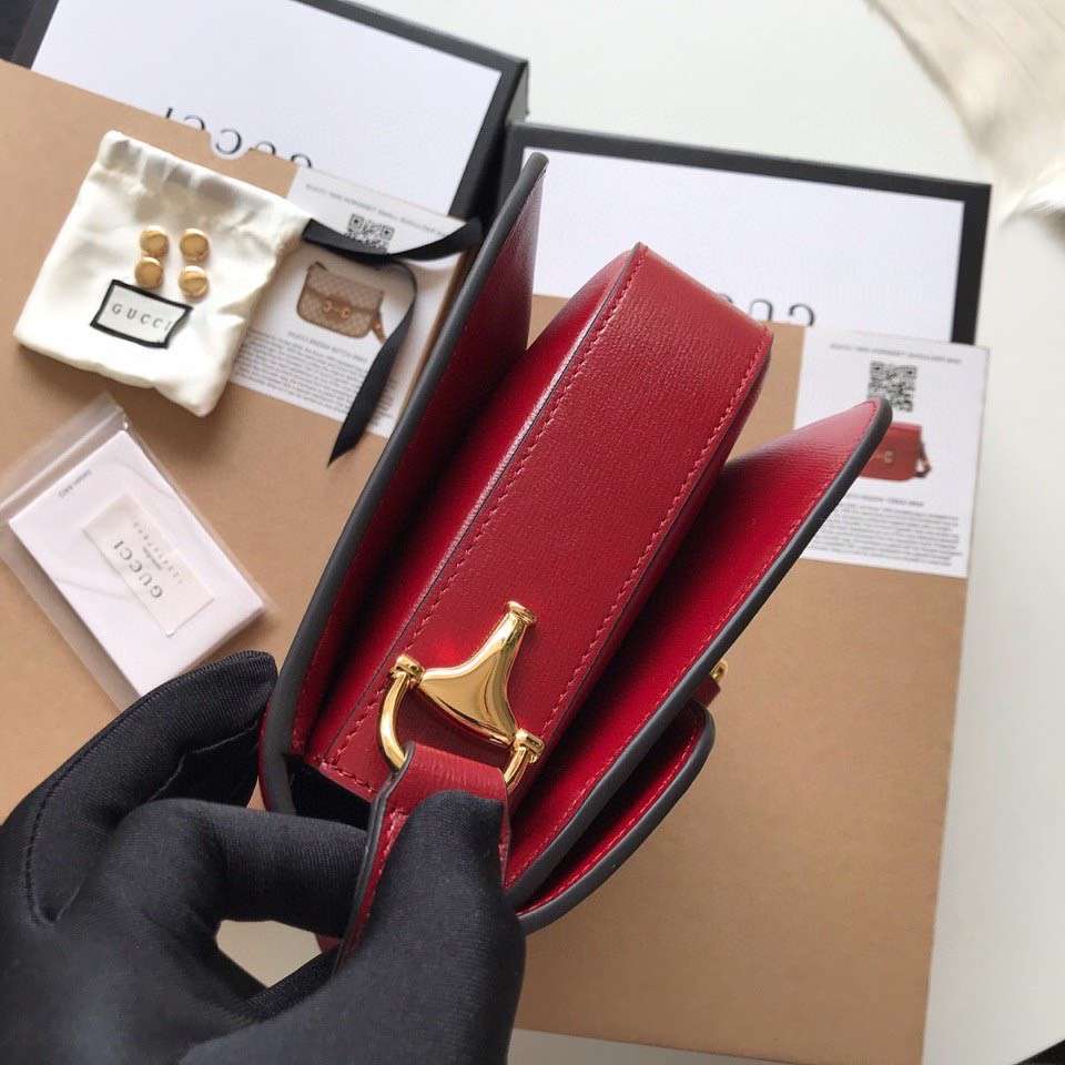Guc*i 1955 horsebit women’s handbag super smooth red leather 25cm - image 9