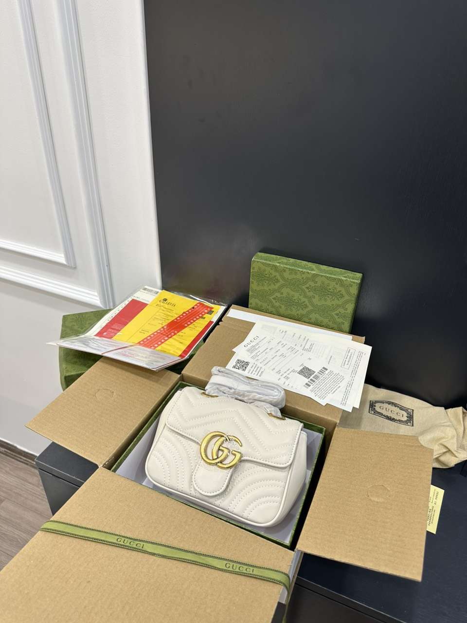 Guc*i marmont high quality white women’s handbag 22cm - image 7