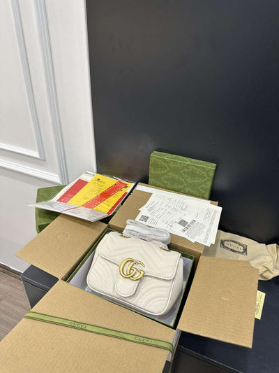 Guc*i marmont high quality white women’s handbag 22cm - image 7