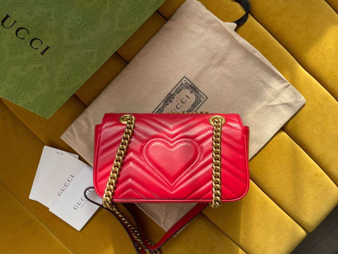 Guc*i marmont replica 11 women’s handbag high quality red 22cm - image 4