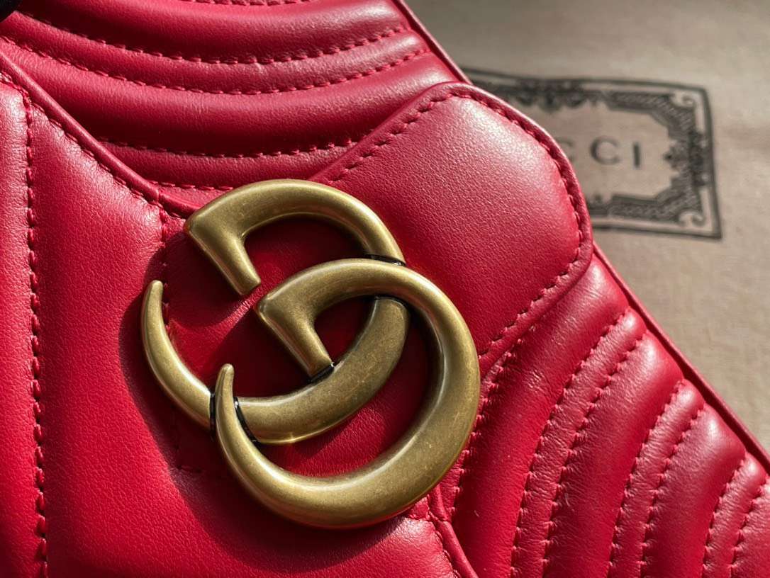 Guc*i marmont top handle like auth women’s handbag red 27cm - image 3