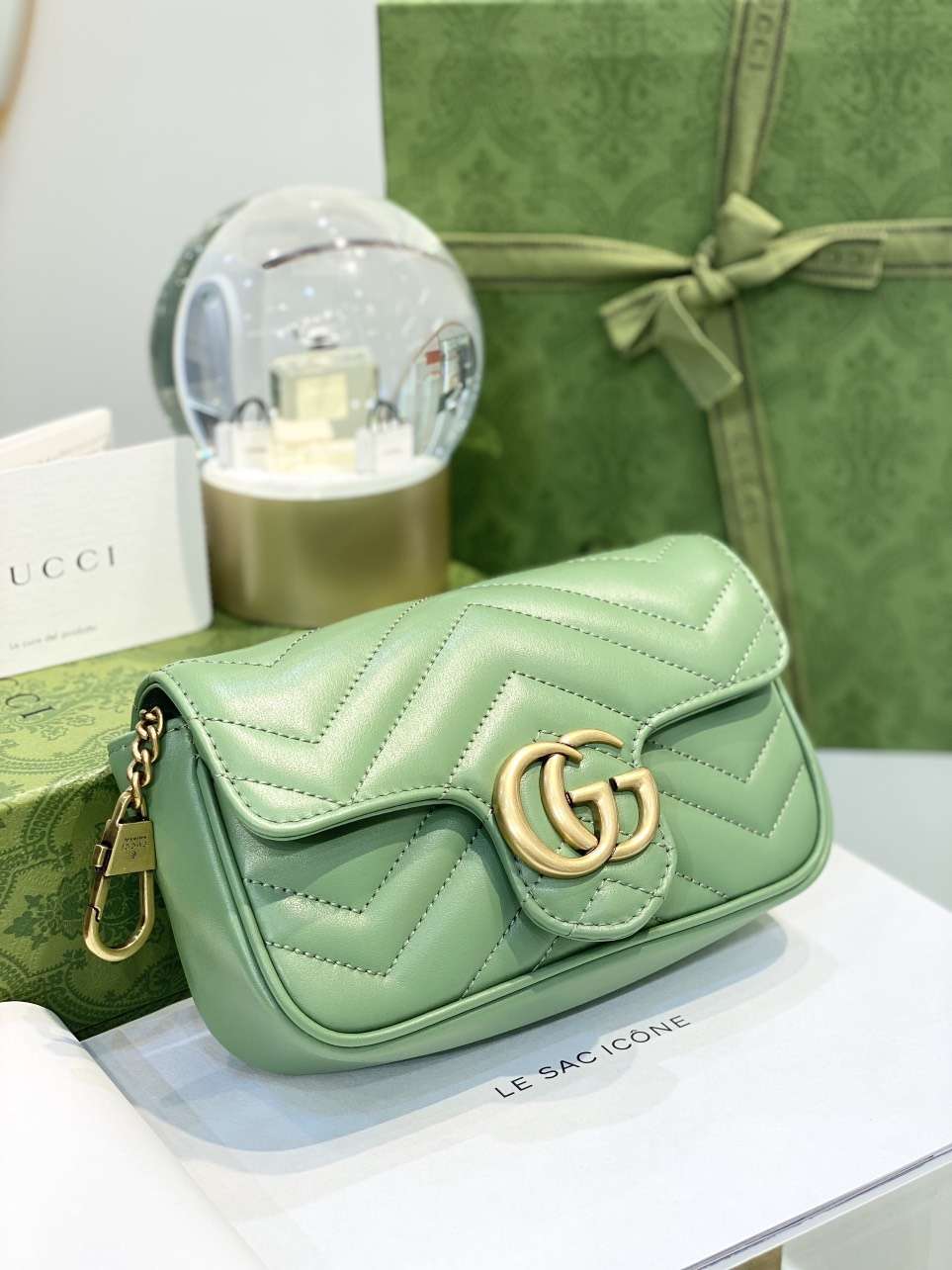 Guc*i marmont women’s super handbag avocado color 22cm - image 3