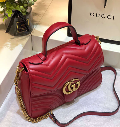 Guc*i marmont top handle like auth women’s handbag red 27cm - image 4