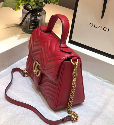 Guc*i marmont top handle like auth women’s handbag red 27cm - image 9