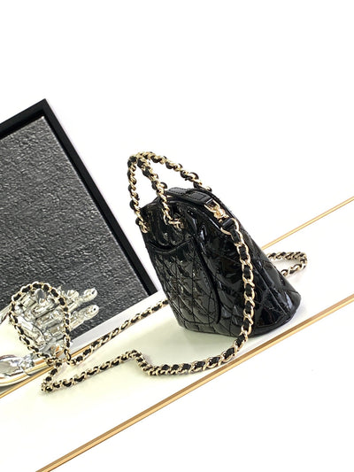 Chan*l alma mini shiny leather handbags black lock gold 12cm - image 3